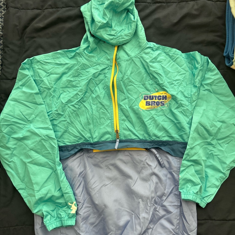 Dutch Bros Green and Gray Windbreaker